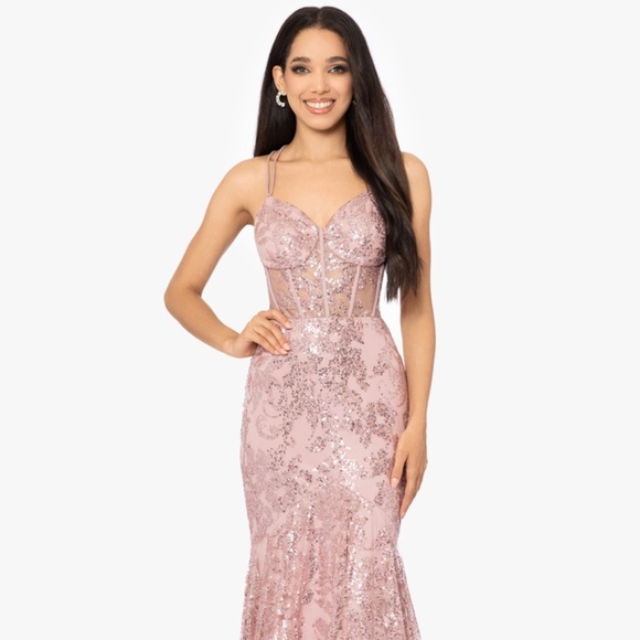 Blondie Nites TAMMI" LONG SEQUIN MESH MERMAID TIEBACK DRESS - Picture 2 of 12